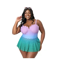 Unique Vintage Plus Spaghetti Strap Sweetheart Skirted One Piece Swimsuit