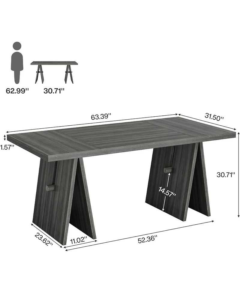 Tribesigns Modern Dining Table for 6 People, 63" Rectangular Dining Room Table, Wooden Kitchen Furniture with Heavy Duty Bas, Grey