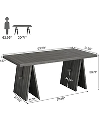 Tribesigns Modern Dining Table for 6 People, 63" Rectangular Dining Room Table, Wooden Kitchen Furniture with Heavy Duty Bas, Grey