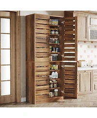 Tribesigns 70.8" Tall Farmhouse Storage Cabinet, 9-Tier with Adjustable Shelves and 2 Shutter Doors, Rustic Brown for Kitchen, Dining Room