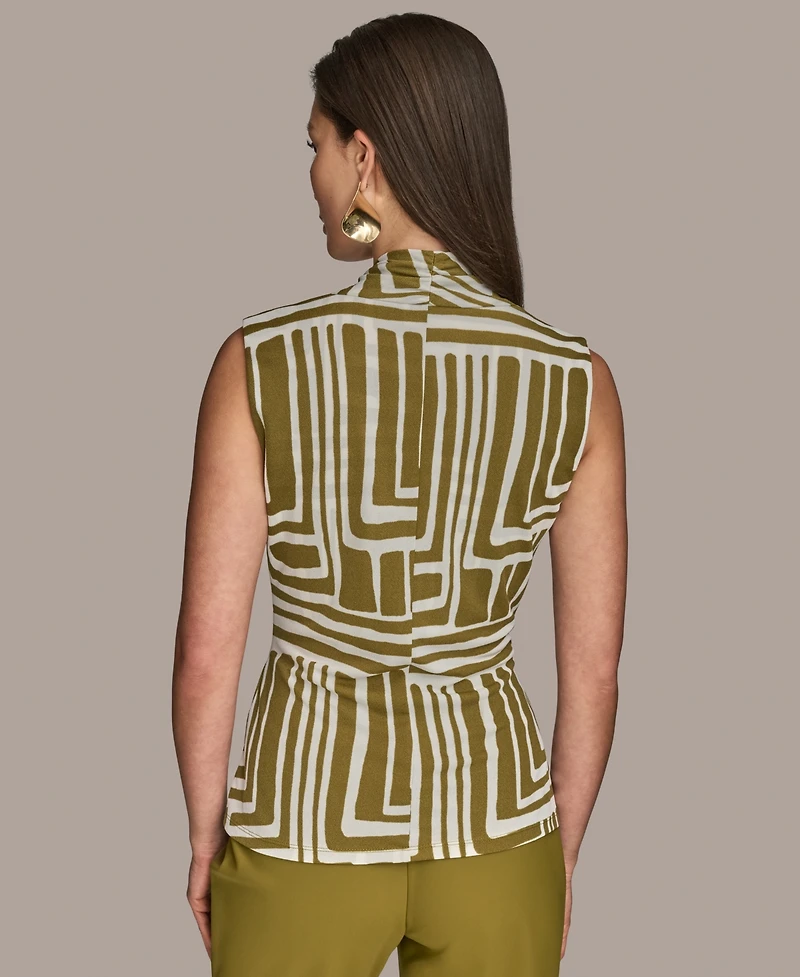 Donna Karan New York Women's Sleeveless Printed V-Neck Top