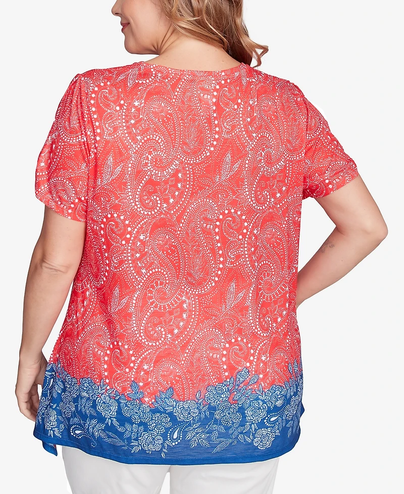 Ruby Rd. Plus Americana Embellished Jersey Crew Neck Top