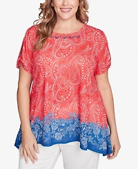 Ruby Rd. Plus Americana Embellished Jersey Crew Neck Top