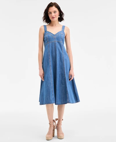 On 34th Women's Denim Sweetheart-Neck Midi Dress, Exclusively at Macy's