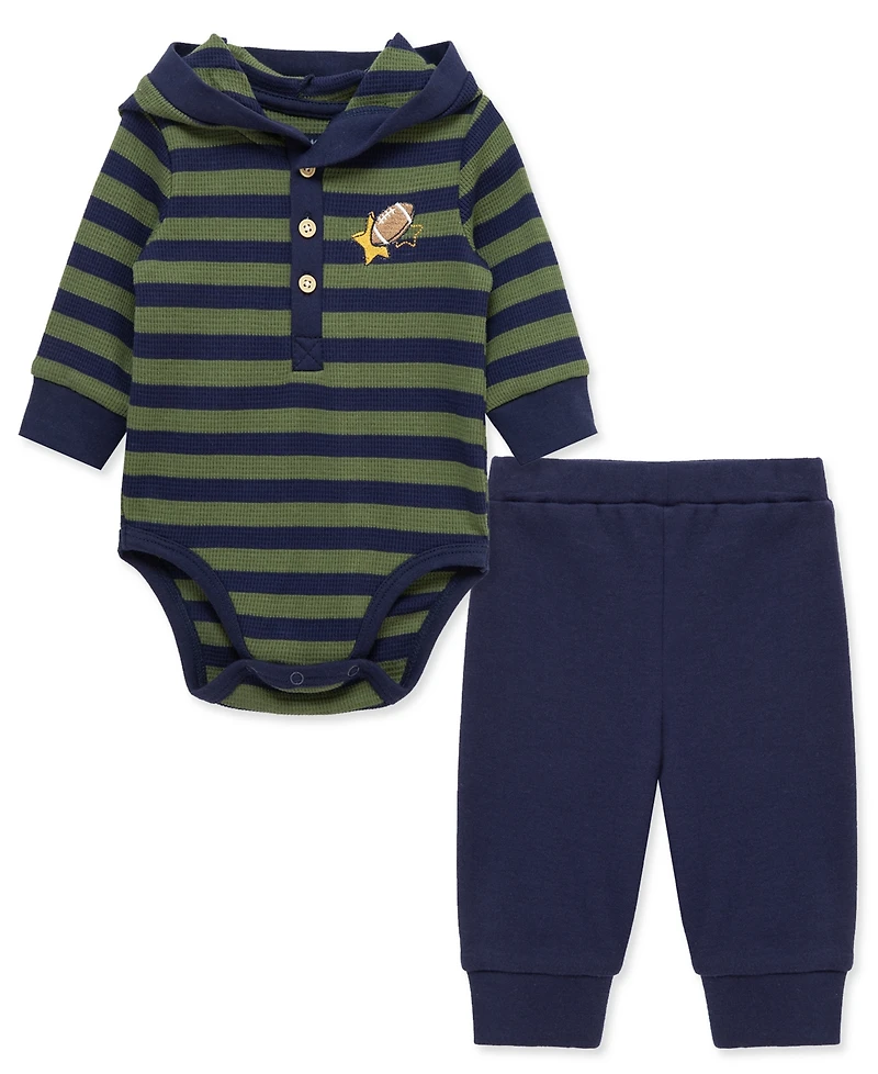 Little Me Baby Boys Cotton Hooded Football Bodysuit & Pants Set