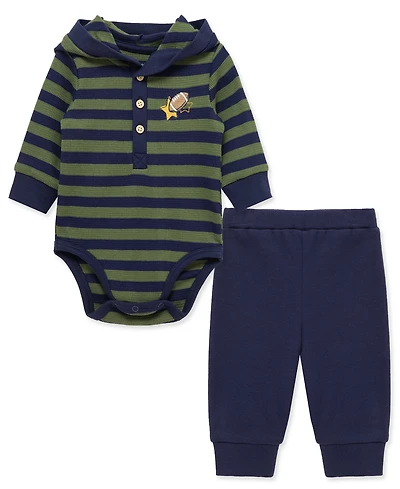 Little Me Baby Boys Cotton Hooded Football Bodysuit & Pants Set