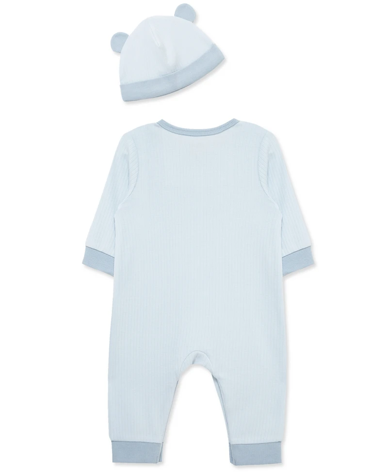 Little Me Baby Boys Button-Down Coverall & Hat Set