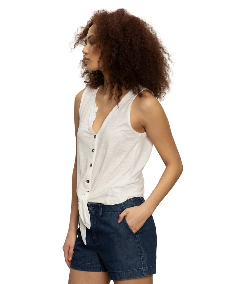 Sanctuary Women's Button-Up Tie-Front Sleeveless Top