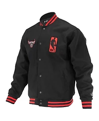 Fisll Men's and Women's Black Chicago Bulls Logo Man Shadow Collection Full-Snap Varsity Jacket