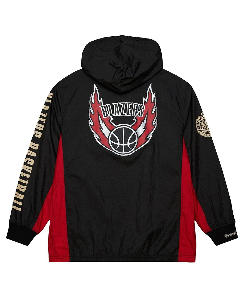 Mitchell & Ness Men's Black Portland Trail Blazers Team Og 2.0 Vintage Logo Anorak Windbreaker Quarter-Zip Jacket
