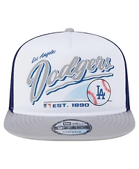 New Era Men's White/Gray Los Angeles Dodgers Retro Script Trucker 9FIFTY Snapback Hat