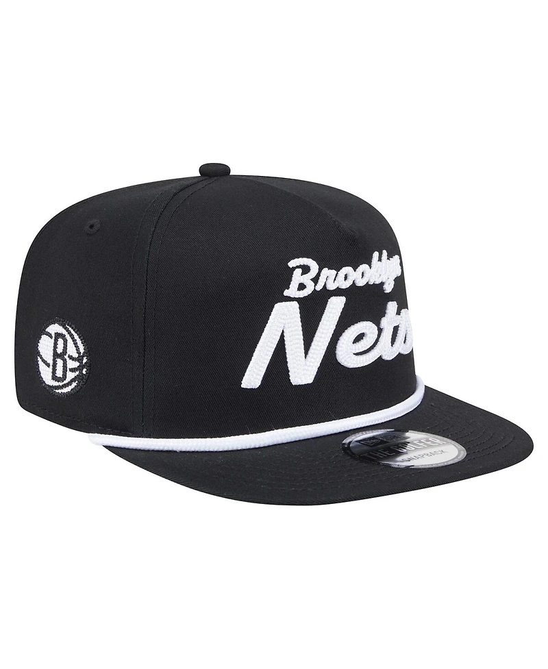 New Era Men's Black Brooklyn Nets Team Text Golfer Snapback Hat