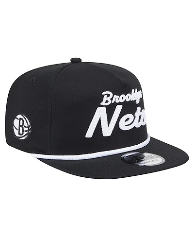 New Era Men's Black Brooklyn Nets Team Text Golfer Snapback Hat