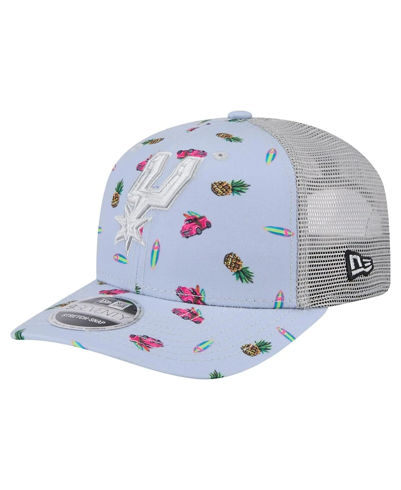 New Era Men's Light Blue/Gray San Antonio Spurs Adventure Aloha Pattern 9SEVENTY Stretch Snap Hat