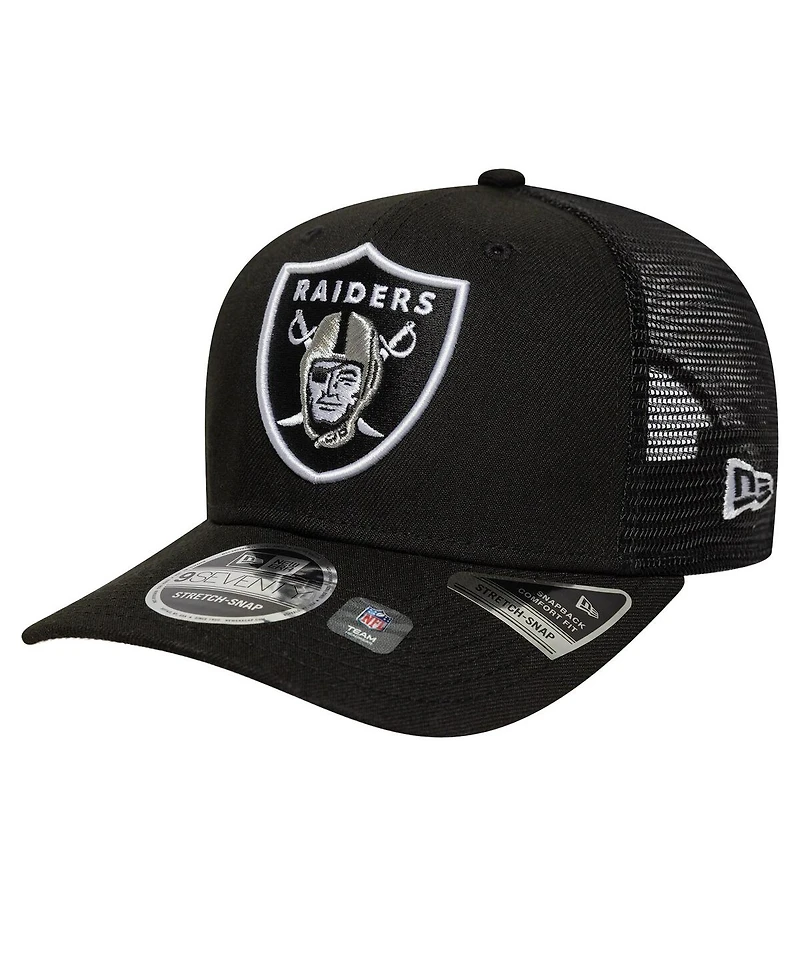 New Era Men's Black Las Vegas Raiders Main Trucker 9SEVENTY Stretch-Snap Hat