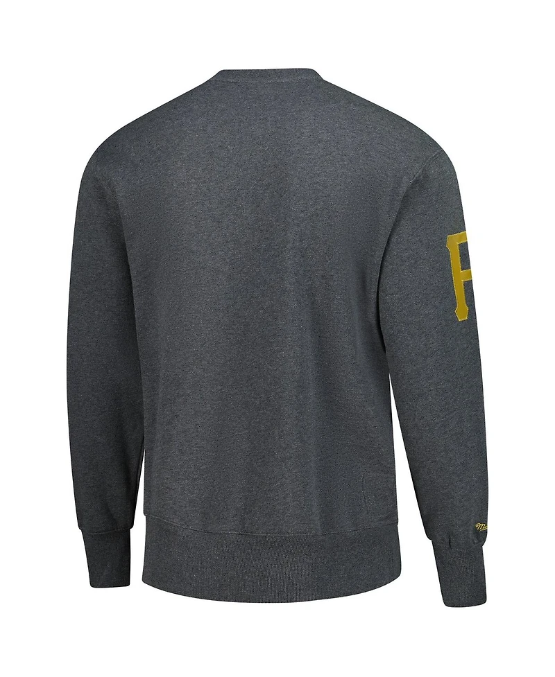 Mitchell & Ness Men's Roberto Clemente Heather Charcoal Pittsburgh Pirates Legends Collection Vintage Logo Name Number Fleece Pullover Sweatshirt