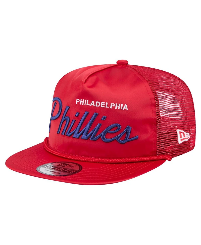 New Era Men's Red Philadelphia Phillies Retro Satin Script Golfer Adjustable Hat