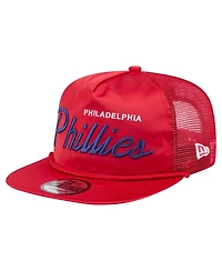 New Era Men's Red Philadelphia Phillies Retro Satin Script Golfer Adjustable Hat