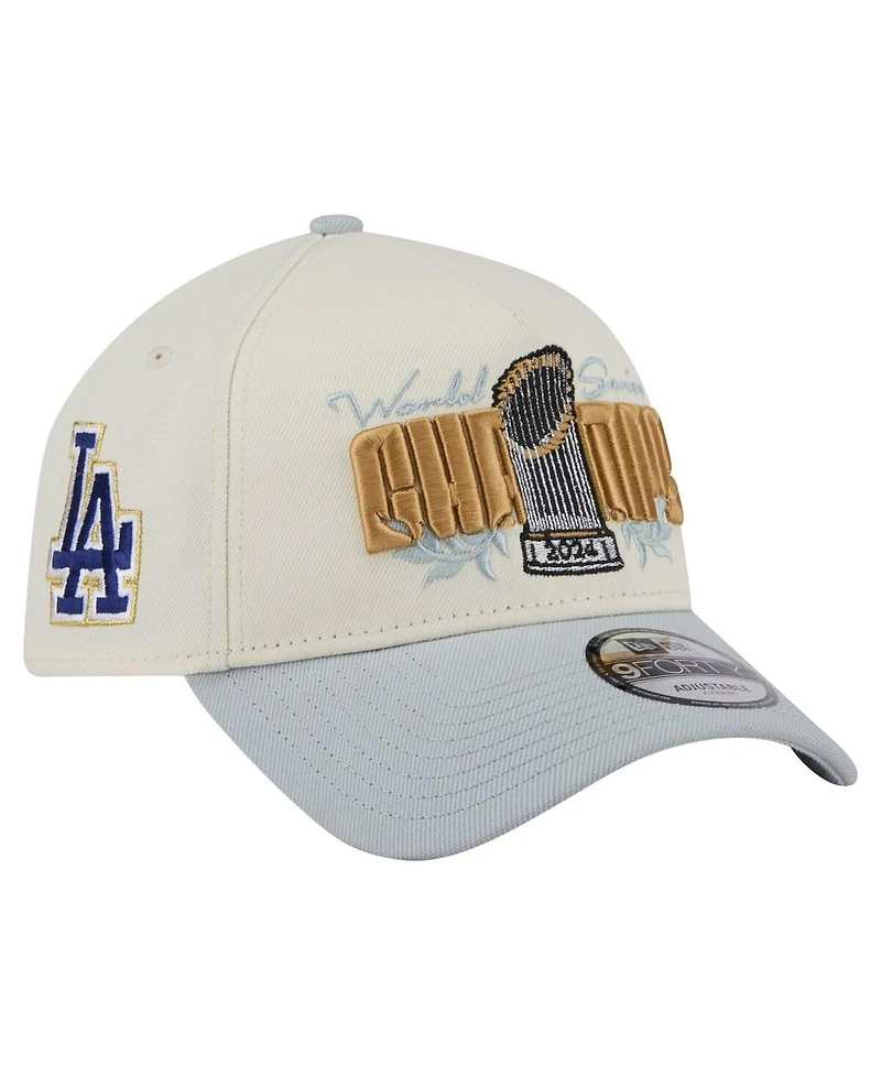 New Era Men's Cream Los Angeles Dodgers 2024 World Series Champions Parade Takedown A-Frame 9FORTY Adjustable Hat