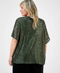 Anne Klein Plus Sequin Dolman-Sleeve Boat-Neck Top
