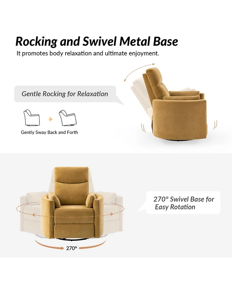 Monica Swivel Rocker Power Recliner with Movable Pillows and Usb Port