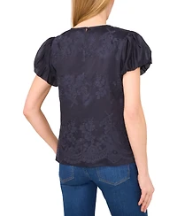 CeCe Women's Embroidered Balloon-Sleeve Crewneck Blouse
