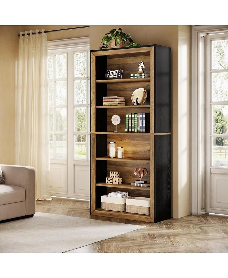 Tribesigns 74.4'' Tall Bookcase, 7 Tiers Wood Open Display Floor Bookshelf, Vintage Open Display Storage Shelves Tv Stand for Home Office, Living Room