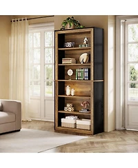 Tribesigns 74.4'' Tall Bookcase, 7 Tiers Wood Open Display Floor Bookshelf, Vintage Open Display Storage Shelves Tv Stand for Home Office, Living Room