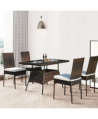 Gymax 5PCS Rattan Patio Dining Table & Chair Set Outdoor Furniture Set w/ Cushion