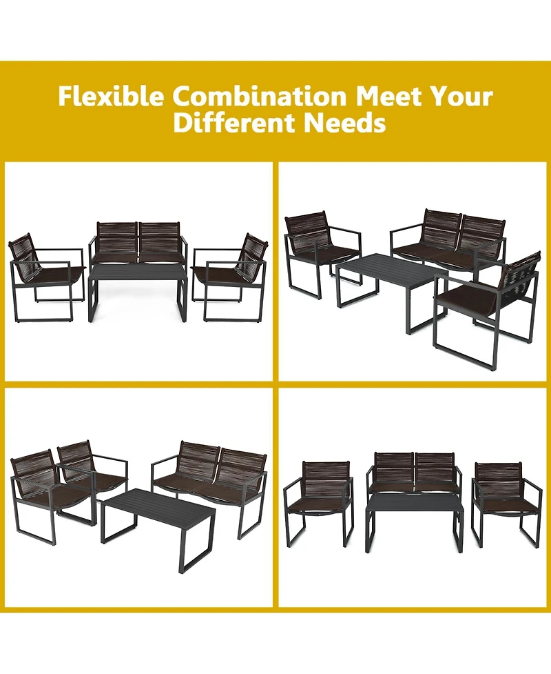 Gymax 4PCS Patio Conversation Furniture Set Yard Garden Outdoor w/ Coffee Table