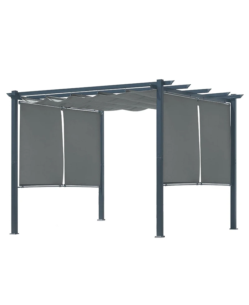 Aoodor 10 x 10 ft Outdoor Pergola with Retractable Canopy 4 Pieces Patio Sun Shade Shelter - Light Gray