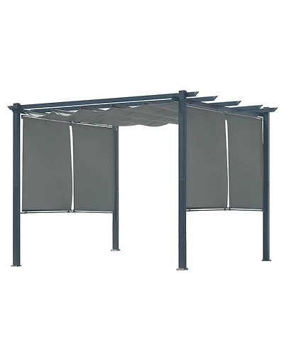 Aoodor 10 x 10 ft Outdoor Pergola with Retractable Canopy 4 Pieces Patio Sun Shade Shelter - Light Gray