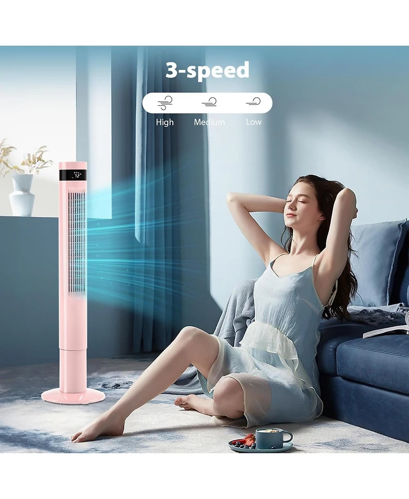 Cowsar Tower Fan Portable Floor Fans 85°Oscillating Fan 43'' Quiet Cooling 12H Timer Remote Control Standing Bladeless Electric 3 Speeds Wind 3 M