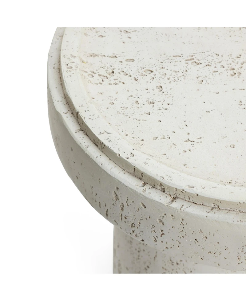 LuxenHome Off White MgO Round 18.5-Inch Tall Side Table, Indoor and Outdoor