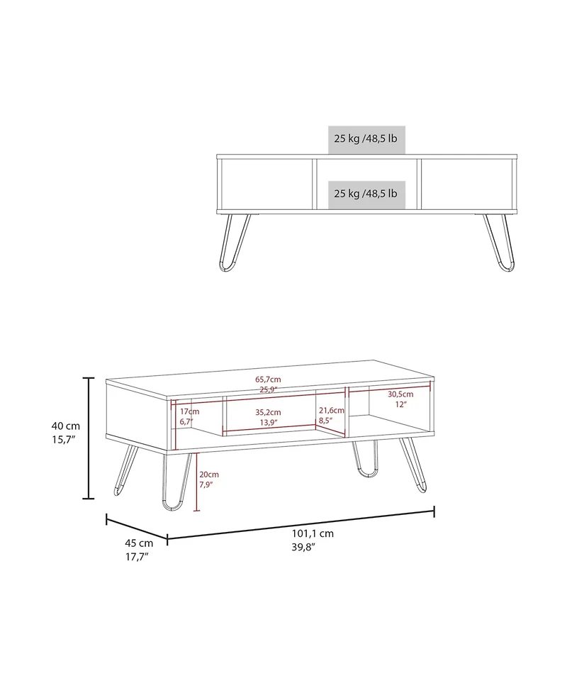 Selma Coffee Table with 4 Legs and 2 Shelves, Taupe