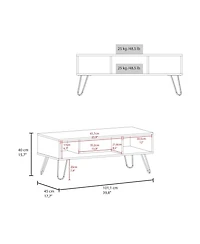 Selma Coffee Table with 4 Legs and 2 Shelves, Taupe