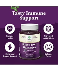 Super Iron Gummy, Chewable Iron Supplement for Women and Men with Vitamin C for Higher Absorption, Grape Flavor, Nature's Craft 30ct