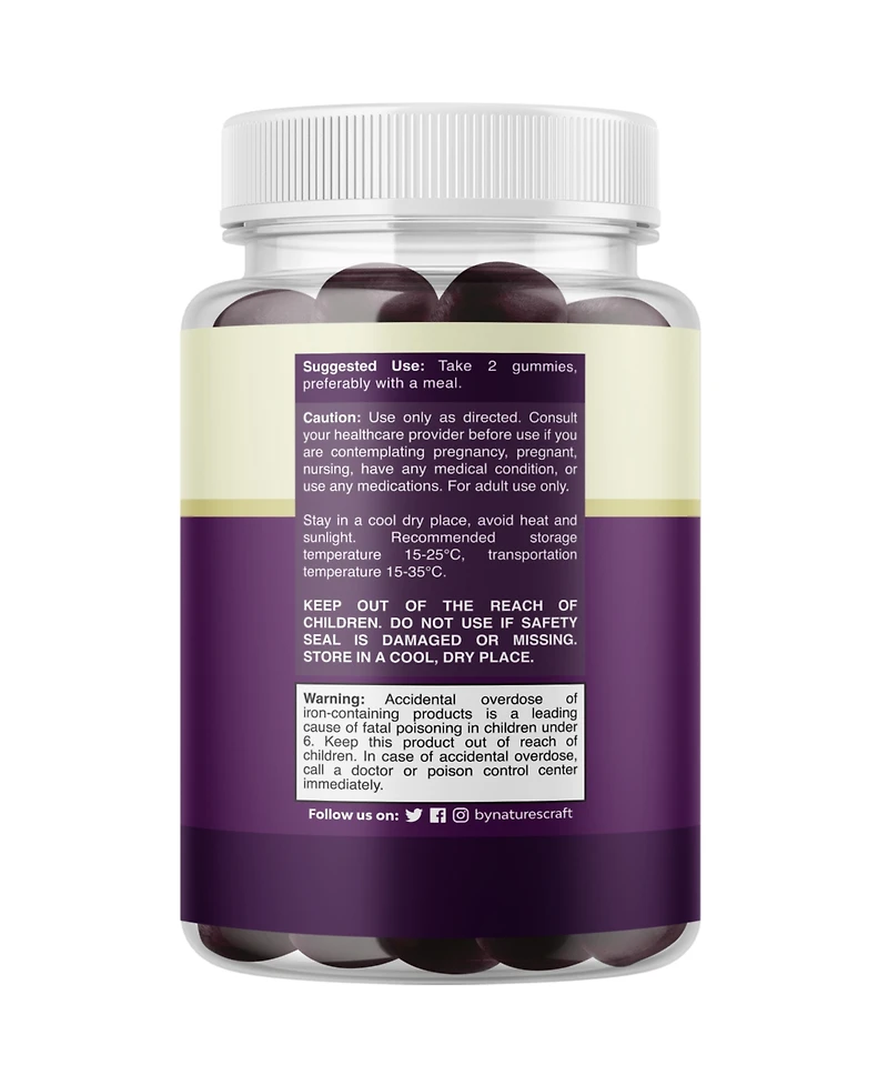 Super Iron Gummy, Chewable Iron Supplement for Women and Men with Vitamin C for Higher Absorption, Grape Flavor, Nature's Craft 30ct