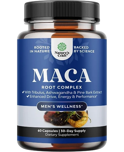 Maca Root Complex for Men | Herbal Supplement with Siberian Ginseng Ashwagandha & Black Maca Roots for Men's General Health | 60ct