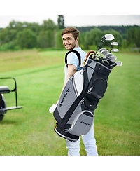 Gymax 10" 14-Way Golf Cart Stand Bag w/Cooler Bag Waterproof Valuable Pocket Rain Hood