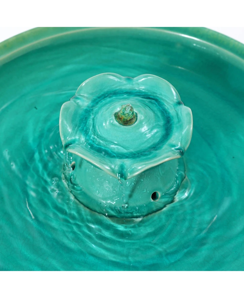 LuxenHome Aqua Glazed Ceramic 22-In Tall Birdbath Fountain