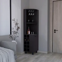 Morocco Corner Bar Single Door Cabinet Two Shelves, Ten Built-in Wine Rack, Interior Black