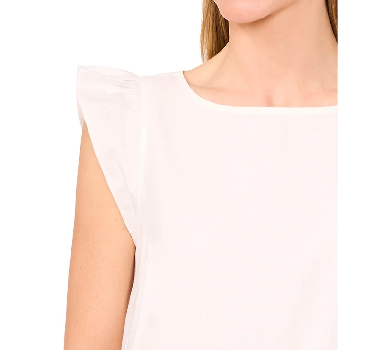 CeCe Women's Contrast Embroidered Cotton Cap-Sleeve Blouse