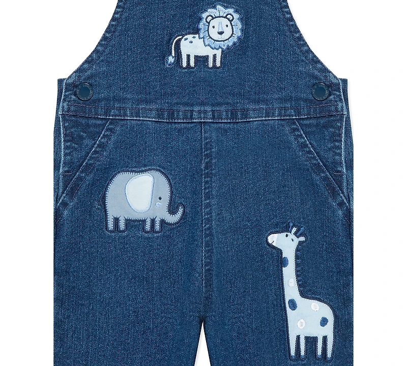 Little Me Baby Boys Striped T-Shirt & Safari Woven Denim Overall, 2 Piece Set