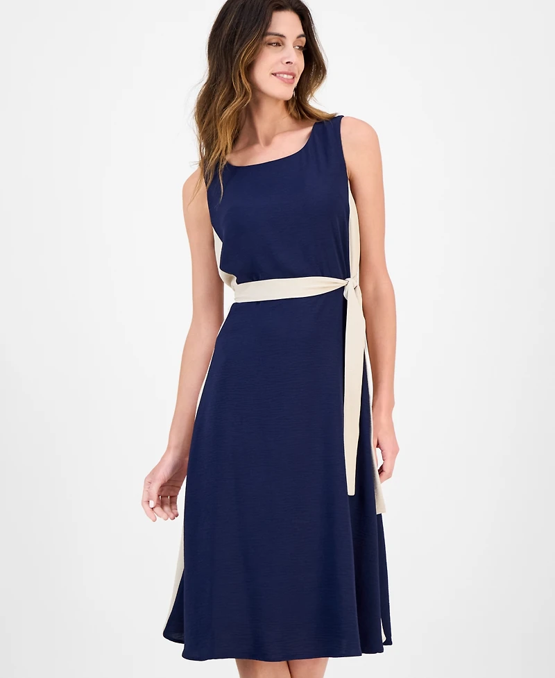 Connected Women's Two-Tone Tie-Waist Dress