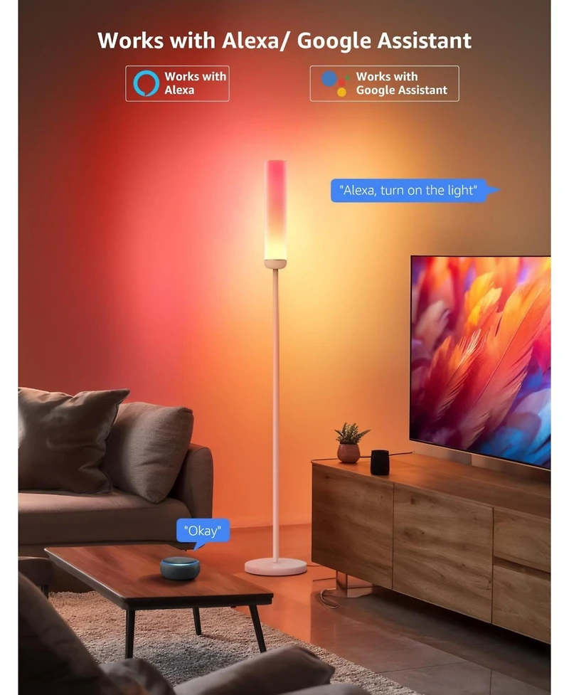 Lepro O1 Ai Smart Floor Lamp, 2300LM Led Standing Lamp App/WiFi Control, Alexa/Google Assistant Enabled, Modern Floor Lamp with Music Sync, Diy Mode,