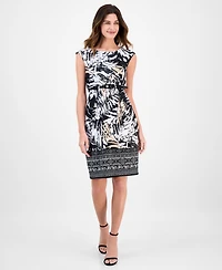 Connected Women's Ottoman Crewneck Belted Sheath Dress