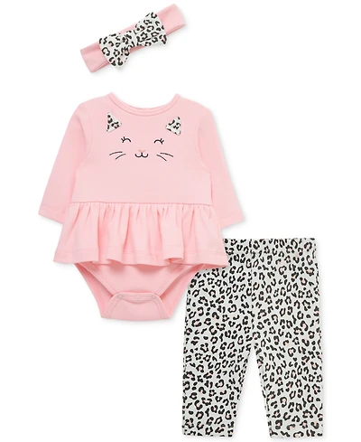 Little Me Baby Girls Cotton Leopard Headband, Bodysuit & Pants, 3 Piece Set