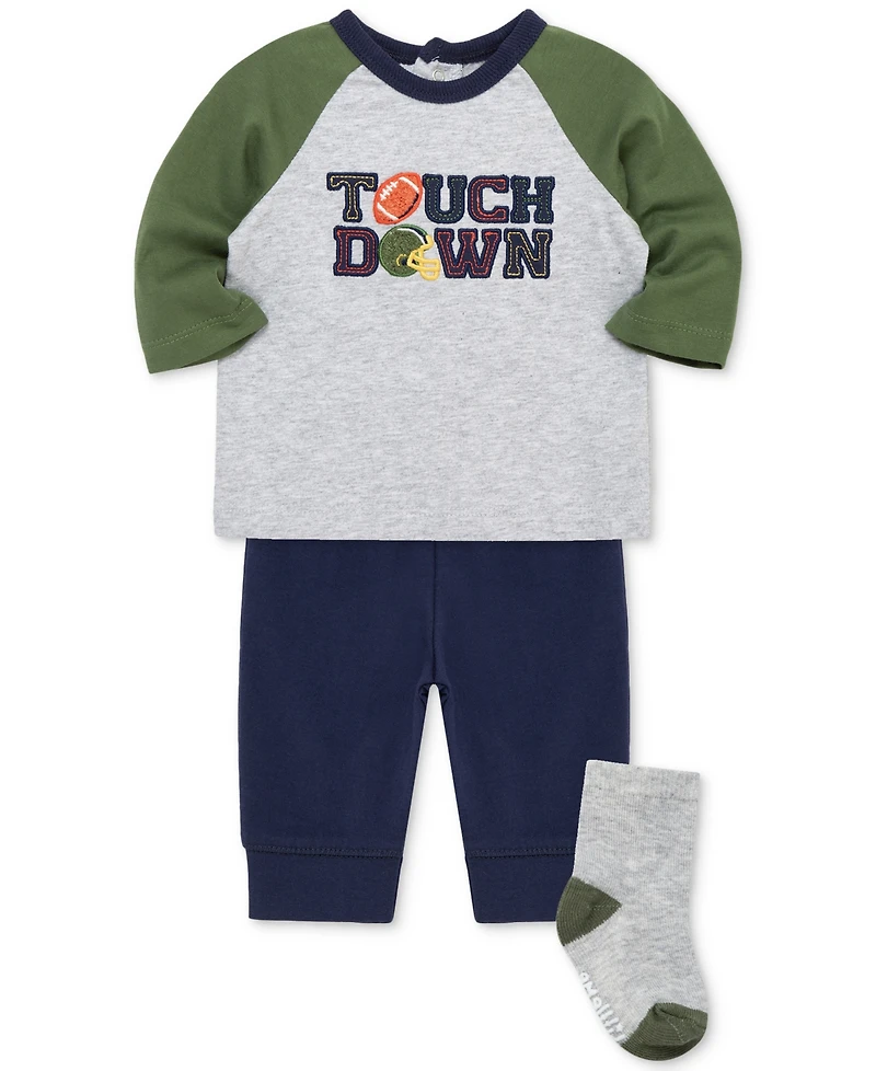 Little Me Baby Boys Football T-Shirt, Jogger Pants & Socks, 3 Piece Set