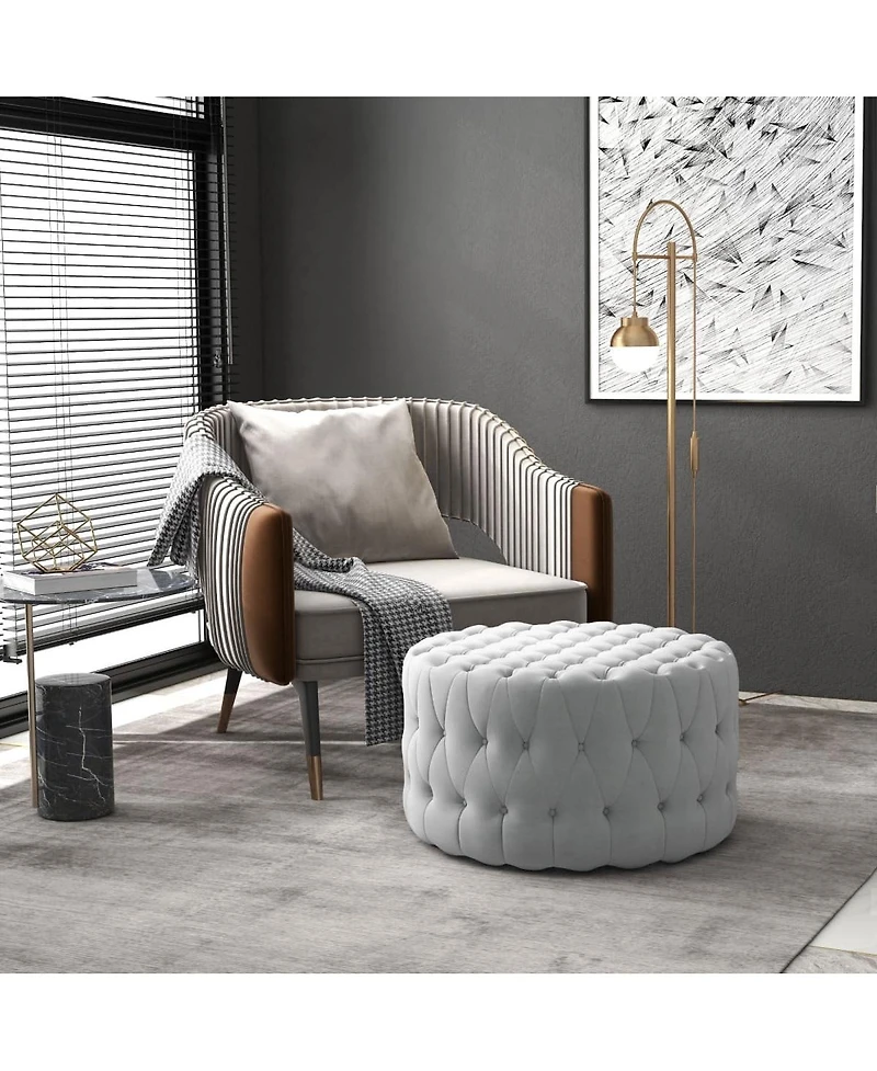 Round Tufted Ottoman Coffee Table with Velvet Upholstery Upholstered Foot Stool for Living Room Entryway or Bedroom Vanity Seating-The Pop Home